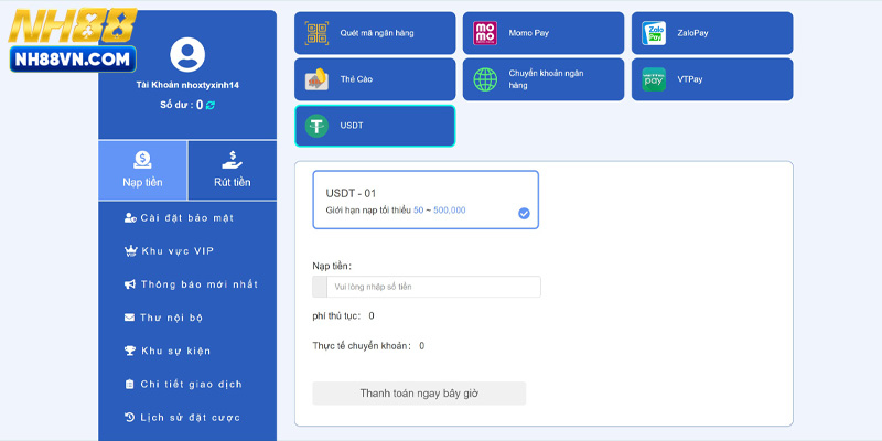 Hướng dẫn chi tiết về cách thức nạp tiền NH88 qua ví điện tử